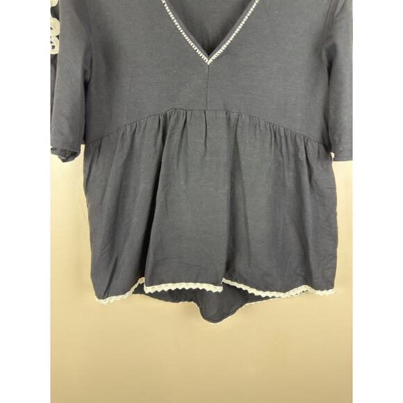 Zara Black Peplum Top Size Small White Embroidered Lace Short Sleeve Blouse - Picture 3 of 13
